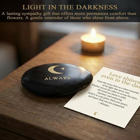 Moon & Star Memorial Stone - Always Engraved Natural Black Palm Stone - Sympathy Keepsake Gift for Loss of Mother Loved One - Long Distance Relationship Pocket Hug, Spiritual Worry Stone in Saudi Arabia
