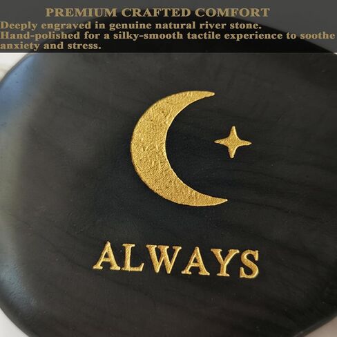 Moon & Star Memorial Stone - Always Engraved Natural Black Palm Stone - Sympathy Keepsake Gift for Loss of Mother Loved One - Long Distance Relationship Pocket Hug, Spiritual Worry Stone in Saudi Arabia