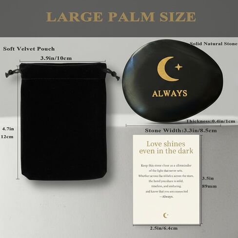 Moon & Star Memorial Stone - Always Engraved Natural Black Palm Stone - Sympathy Keepsake Gift for Loss of Mother Loved One - Long Distance Relationship Pocket Hug, Spiritual Worry Stone in Saudi Arabia