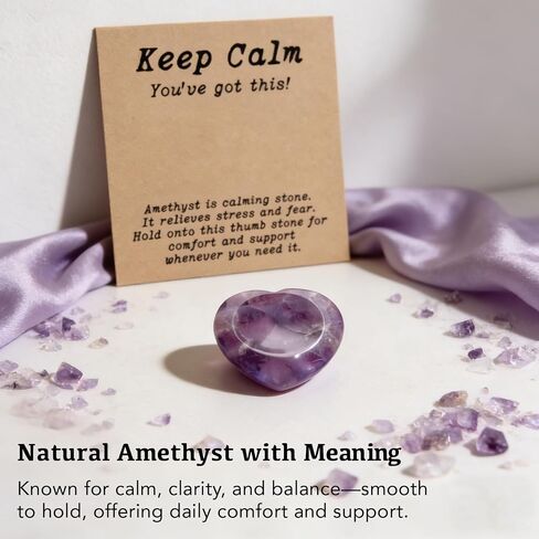 Amethyst Worry Stone Gift for Women, Crystal Thumb Stone for Comfort Encouragement Calm, Thinking of You Gift for Sister Daughter Coworker, Inspirational Pocket Keepsake for Stressful Days (Amethyst) in Saudi Arabia