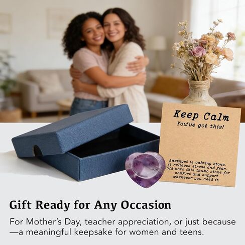 Amethyst Worry Stone Gift for Women, Crystal Thumb Stone for Comfort Encouragement Calm, Thinking of You Gift for Sister Daughter Coworker, Inspirational Pocket Keepsake for Stressful Days (Amethyst) in Saudi Arabia
