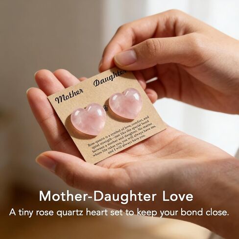 Rose Quartz Heart Set for Mother&Daughter, Matching Love Keepsake Gift for Mom and Daughter, Crystal Pocket Hug Tokens for Bond, Mother’s Day Birthday Gift for Mom(Rose) in Saudi Arabia