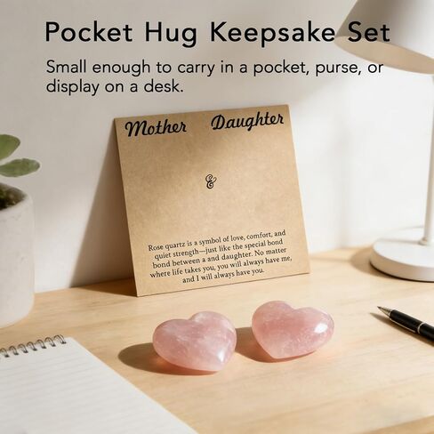 Rose Quartz Heart Set for Mother&Daughter, Matching Love Keepsake Gift for Mom and Daughter, Crystal Pocket Hug Tokens for Bond, Mother’s Day Birthday Gift for Mom(Rose) in Saudi Arabia