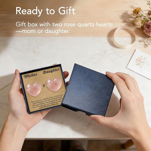 Rose Quartz Heart Set for Mother&Daughter, Matching Love Keepsake Gift for Mom and Daughter, Crystal Pocket Hug Tokens for Bond, Mother’s Day Birthday Gift for Mom(Rose) in Saudi Arabia