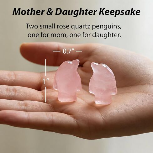 Gift for Mom from Daughter, Mother Daughter Rose Quartz Penguin Keepsake Set, Love You Mum Crystal Figurine Pocket Hug, Sentimental Birthday Comfort Gift for Mother's Day (Mom) in Saudi Arabia