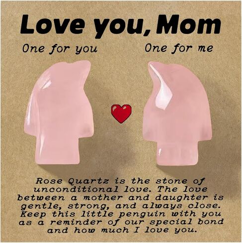 Gift for Mom from Daughter, Mother Daughter Rose Quartz Penguin Keepsake Set, Love You Mum Crystal Figurine Pocket Hug, Sentimental Birthday Comfort Gift for Mother's Day (Mom) in Kuwait