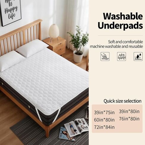 Waterproof Mattress Protector Queen Size 60"x80"– Incontinence Bed Pad with TPU Backing, Adjustable Straps Fits 4-21" Deep Mattresses, Soft Quilted & Machine Washable, Breathable & Non-Slip in Saudi Arabia