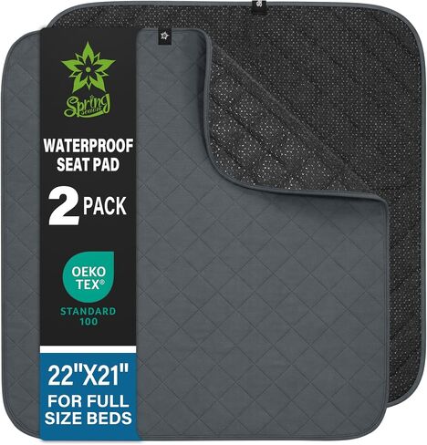 SPRING SEAON Waterproof Chair Pads for Adults & Elder, 22" x 21" Washable Reusable Incontinence Pads, Non-Slip Wheelchair Seat Cover for Bed, Car, Recliner & Protecting Patient Dignity (Gray, 2 Pack) in Saudi Arabia