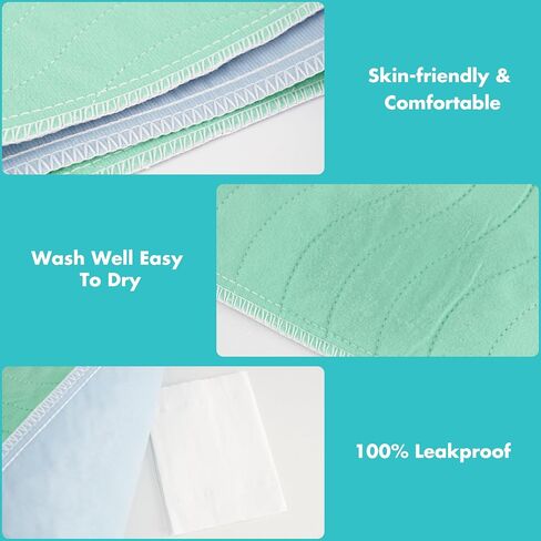 Bunlitent Washable Underpads, 36" x 38", 4 Pack, Green, Heavy Absorbency Reusable Bedwetting Incontinence Pads for Kids, Adults, Elderly, and Pets in Kuwait