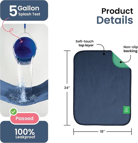 IMPROVIA® Washable Underpads, Heavy Absorbency Reusable Incontinence Pads for Kids, Adults, Elderly, and Pets, Waterproof Protection Floor (Navy & Green, 18"x24" (Pack of 4)) in Saudi Arabia