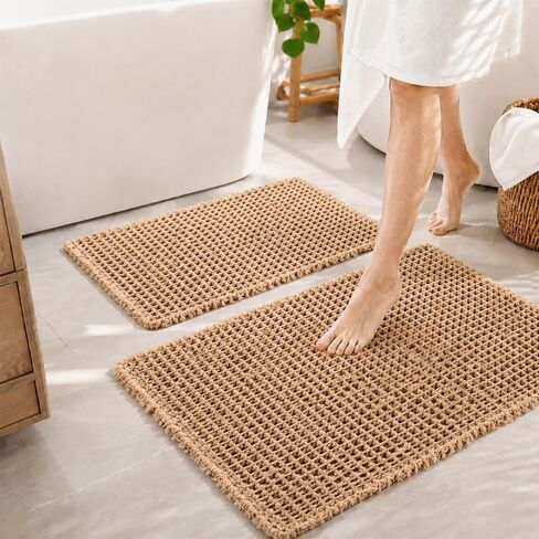 Waffle Bathroom Rugs and Mats Sets 2 Pcs Waffle Bath Mat 18 x 30 Inches and 24 x 36 Inches Absorbent Bathroom Rugs Brown Bathroom Rugs Non Slip Machine Washable Bath Rugs for Bathroom Brown in Saudi Arabia