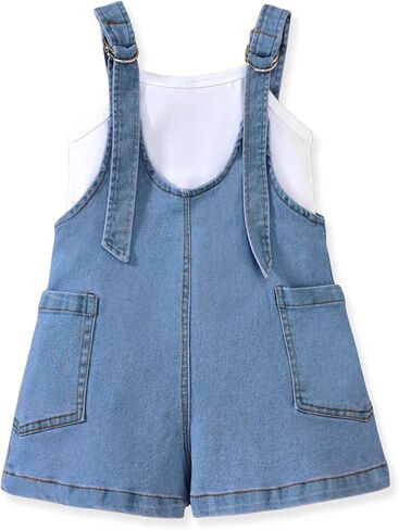 HINTINA Toddler Girl Denim Romper Overall Shorts Solid T- shirt 2 Pieces Summer Outfits in Kuwait