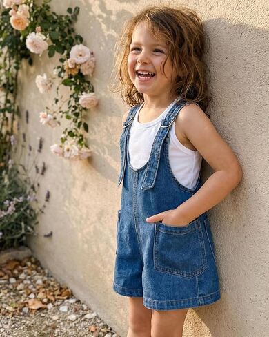 HINTINA Toddler Girl Denim Romper Overall Shorts Solid T- shirt 2 Pieces Summer Outfits in Kuwait