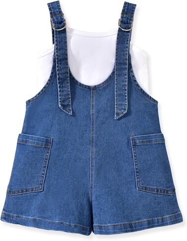 HINTINA Toddler Girl Denim Romper Overall Shorts Solid T- shirt 2 Pieces Summer Outfits in Kuwait