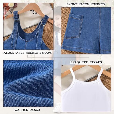 HINTINA Toddler Girl Denim Romper Overall Shorts Solid T- shirt 2 Pieces Summer Outfits in Kuwait