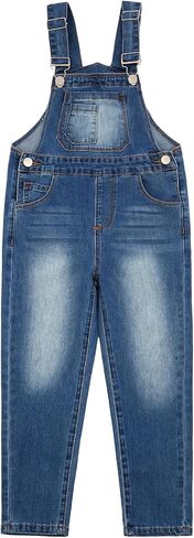 Girls Boys Denim Overalls,Kids Toddler Stretchy Dungarees Pants 4-8 years in Saudi Arabia
