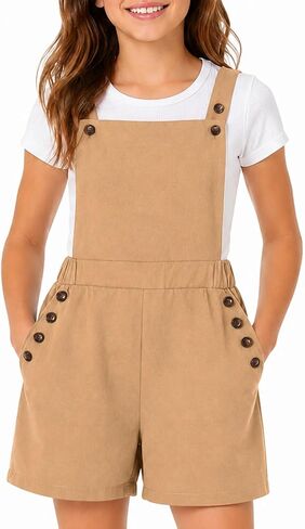 Girls Shortalls Romper with Pockets, Sleeveless Cross Back Overall Shorts for Kids in Kuwait