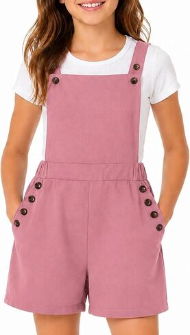 Girls Shortalls Romper with Pockets, Sleeveless Cross Back Overall Shorts for Kids in Kuwait
