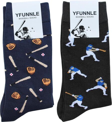 Baseball Socks - Funny Baseballer Novelty Cool Socks, Funky Baseball Gifts & Accessories for Men, 2 Pairs, Size 9-13 in Saudi Arabia