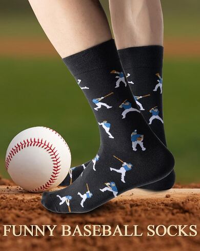 Baseball Socks - Funny Baseballer Novelty Cool Socks, Funky Baseball Gifts & Accessories for Men, 2 Pairs, Size 9-13 in Saudi Arabia