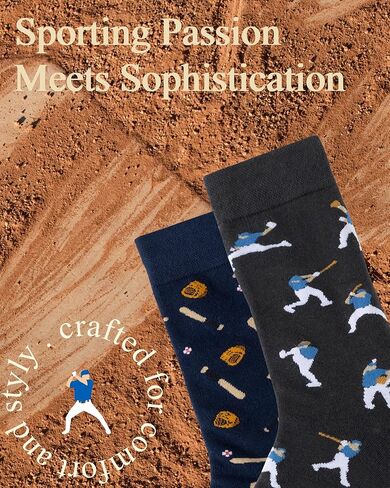 Baseball Socks - Funny Baseballer Novelty Cool Socks, Funky Baseball Gifts & Accessories for Men, 2 Pairs, Size 9-13 in Saudi Arabia