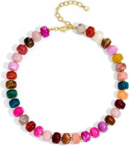 WOWORAMA Colorful Chunky Necklaces for Women Trendy Multicolor Large Square Resin Beads Necklace Boho Chunky Statement Choker Necklaces Y2K Summer Jewelry in Kuwait