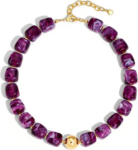 WOWORAMA Colorful Chunky Necklaces for Women Trendy Multicolor Large Square Resin Beads Necklace Boho Chunky Statement Choker Necklaces Y2K Summer Jewelry in Kuwait