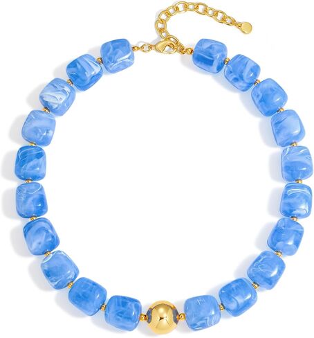 WOWORAMA Colorful Chunky Necklaces for Women Trendy Multicolor Large Square Resin Beads Necklace Boho Chunky Statement Choker Necklaces Y2K Summer Jewelry in Kuwait