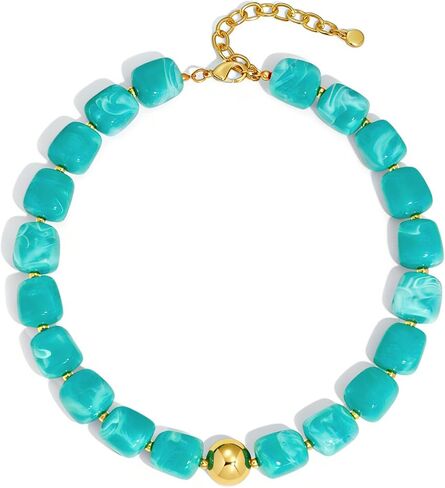 WOWORAMA Colorful Chunky Necklaces for Women Trendy Multicolor Large Square Resin Beads Necklace Boho Chunky Statement Choker Necklaces Y2K Summer Jewelry in Kuwait