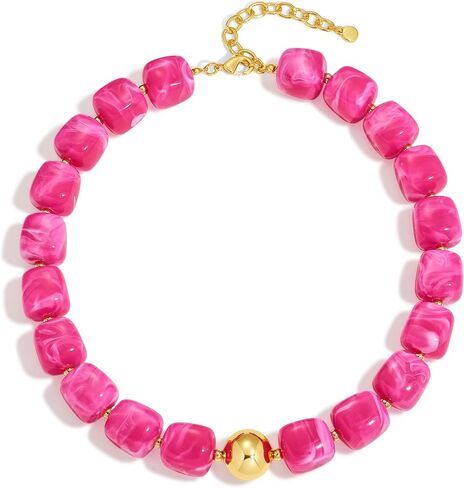 WOWORAMA Colorful Chunky Necklaces for Women Trendy Multicolor Large Square Resin Beads Necklace Boho Chunky Statement Choker Necklaces Y2K Summer Jewelry in Kuwait