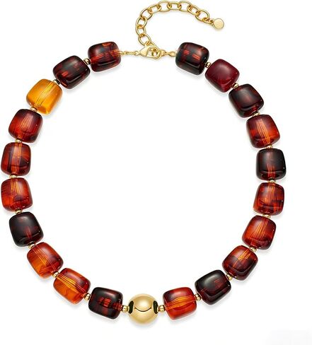 WOWORAMA Colorful Chunky Necklaces for Women Trendy Multicolor Large Square Resin Beads Necklace Boho Chunky Statement Choker Necklaces Y2K Summer Jewelry in Kuwait
