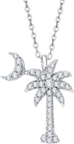 KATARINA Diamond Palm Tree Crescent Moon Necklace for Women - 3/8 cttw Natural Diamonds, 14K/10K Gold Beach Celestial Pendant in Saudi Arabia