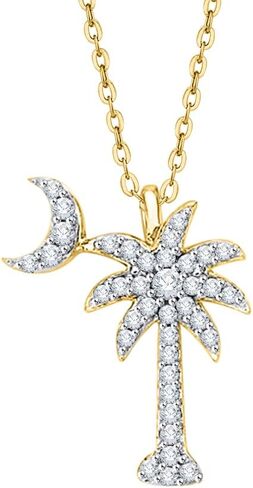 KATARINA Diamond Palm Tree Crescent Moon Necklace for Women - 3/8 cttw Natural Diamonds, 14K/10K Gold Beach Celestial Pendant in Saudi Arabia