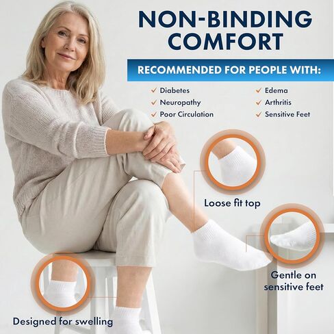 Debra Weitzner Diabetic Ankle Socks Mens Womens Non-binding Socks Loose Fit 12 Pairs Beige in Kuwait