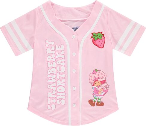 قميص جيرسيه بيسبول للفتيات من Strawberry Shortcake، قميص برسومات أمامية بأزرار، مقاسات الأطفال 7-16 in Kuwait