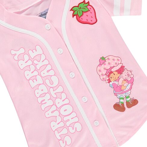 قميص جيرسيه بيسبول للفتيات من Strawberry Shortcake، قميص برسومات أمامية بأزرار، مقاسات الأطفال 7-16 in Kuwait