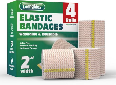 Elastic Bandage Wrap 2" Wide, 4 Pack | High-Performance Compression Bandage Wrap | Reusable | Excellent Elasticity for Legs, Ankle, Knee, Tummy, Body, Wrist | Sports & Outdoors (4 Pack) in Saudi Arabia