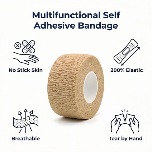6 Pack Self Adhesive Bandages 1"x5yds, Elastic Cohesive Wrap Tape for Sports Injuries, First Aid, Ankle Wrist, No Clips or Sticky Residue, Breathable Skin Tone for Humans & Pets in Saudi Arabia