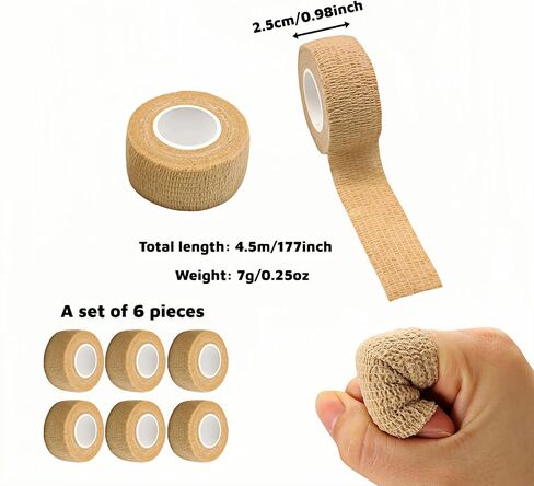 6 Pack Self Adhesive Bandages 1"x5yds, Elastic Cohesive Wrap Tape for Sports Injuries, First Aid, Ankle Wrist, No Clips or Sticky Residue, Breathable Skin Tone for Humans & Pets in Saudi Arabia