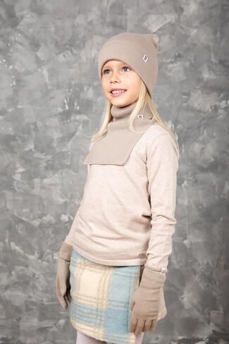 Long Wrist Cotton Knit Gloves for Kids | Single-Layer Finger Gloves for Boys and Girls Ages 6-8 | Soft Comfortable Beige Knit Winter Gloves - Size 6-7 in Kuwait