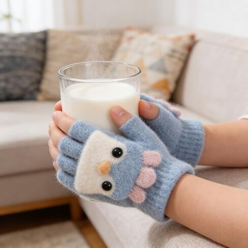 Cartoon Chick Toddler Gloves, Warm Finger-Separated Winter Gloves For Boys And Girls Outdoor Wear (Pink) in Kuwait