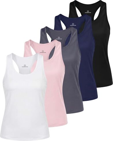 Real Essentials 5 Pack: Women's Dry Fit Crop Tank Tops Racerback Workout Athletic Gym Sleeveless Yoga Pilates Cropped in Saudi Arabia
