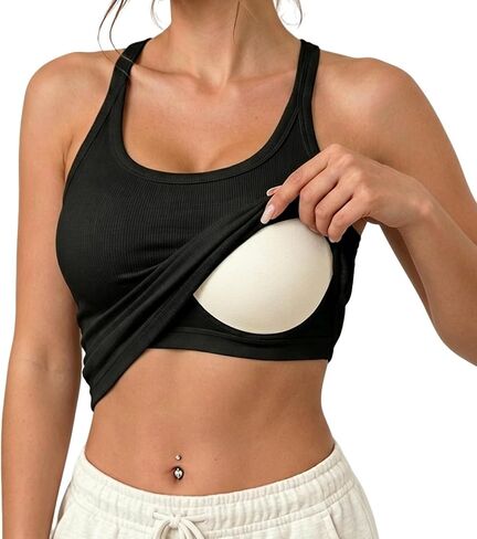 Womens Ribbed Tank Tops with Built in Bra, Sleeveless Shirts for Women Yoga Workout, Fitness Racerback Tops in Saudi Arabia