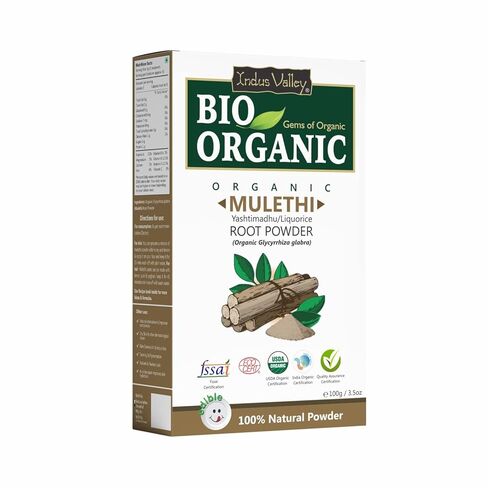 INDUS VALLEY 100% Organic Licorice Root Powder, Natural Pure Mulethi Powder | Yashimadhu | Liquorice | Glycyrrhiza Glabra | Hair And Skin Care (100 G (Pack Of 1)) in Saudi Arabia