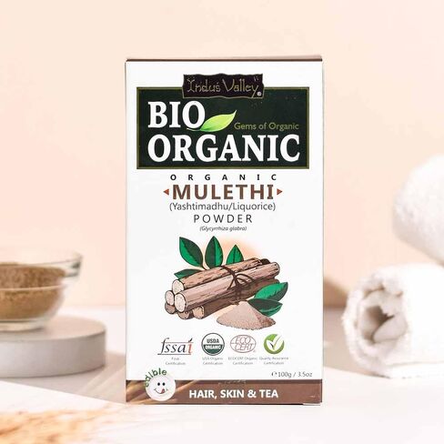 INDUS VALLEY 100% Organic Licorice Root Powder, Natural Pure Mulethi Powder | Yashimadhu | Liquorice | Glycyrrhiza Glabra | Hair And Skin Care (100 G (Pack Of 1)) in Saudi Arabia