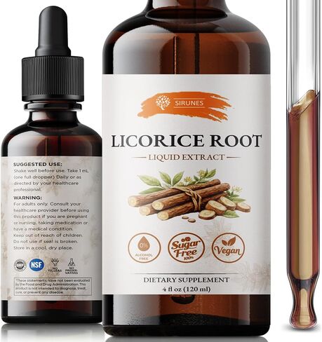 SIRUNES Licorice Root Extract Liquid Drops – Alcohol Free Licorice Tincture with Vegetable Glycerin – Glycyrrhiza Glabra Herbal Extract – Natural Botanical Supplement – 4 fl oz (120 ml) in Saudi Arabia