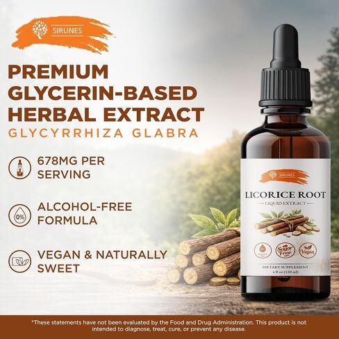 SIRUNES Licorice Root Extract Liquid Drops – Alcohol Free Licorice Tincture with Vegetable Glycerin – Glycyrrhiza Glabra Herbal Extract – Natural Botanical Supplement – 4 fl oz (120 ml) in Saudi Arabia