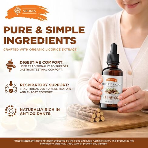 SIRUNES Licorice Root Extract Liquid Drops – Alcohol Free Licorice Tincture with Vegetable Glycerin – Glycyrrhiza Glabra Herbal Extract – Natural Botanical Supplement – 4 fl oz (120 ml) in Saudi Arabia
