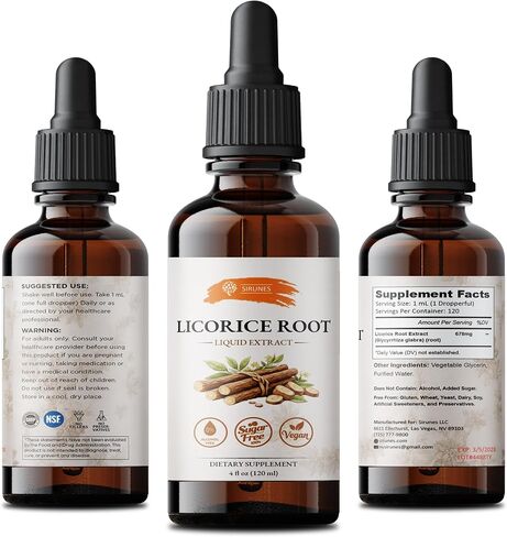 SIRUNES Licorice Root Extract Liquid Drops – Alcohol Free Licorice Tincture with Vegetable Glycerin – Glycyrrhiza Glabra Herbal Extract – Natural Botanical Supplement – 4 fl oz (120 ml) in Saudi Arabia