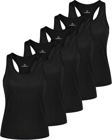 Real Essentials 5 Pack: Women's Dry Fit Crop Tank Tops Racerback Workout Athletic Gym Sleeveless Yoga Pilates Cropped in Saudi Arabia